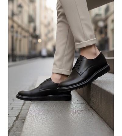 BA0003 Bağcıklı Klasik Siyah Yüksek Siyah Taban Casual Erkek Ayakkabı