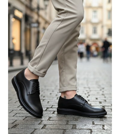 BA0003 Bağcıklı Klasik Siyah Yüksek Siyah Taban Casual Erkek Ayakkabı