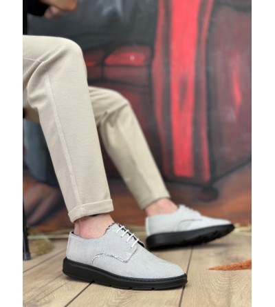 BA0003 Bağcıklı Klasik Spor Gri Renk Siyah Taban Keten Yüksek Taban Casual Erkek Ayakkabı