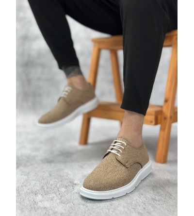BA0003 Bağcıklı Klasik Spor Keten Hardal Beyaz Taban Casual Erkek Ayakkabı