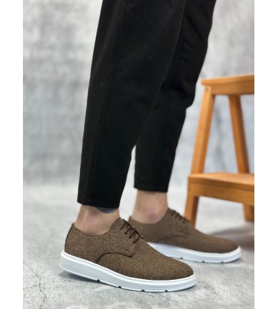 BA0003 Bağcıklı Klasik Spor Keten Kahverengi Beyaz Taban Casual Erkek Ayakkabı