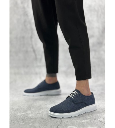 BA0003 Bağcıklı Klasik Spor Keten Lacivert  Beyaz Taban Casual Erkek Ayakkabı