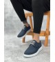 BA0003 Bağcıklı Klasik Spor Keten Lacivert  Beyaz Taban Casual Erkek Ayakkabı