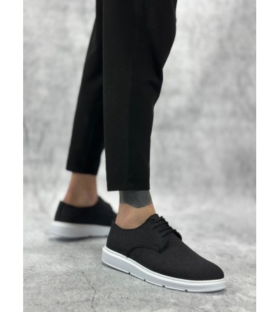 BA0003 Bağcıklı Klasik Spor Keten Siyah Beyaz Taban Casual Erkek Ayakkabı