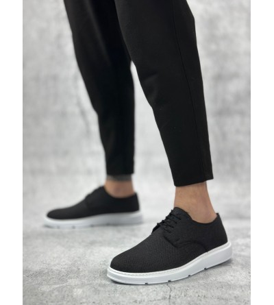 BA0003 Bağcıklı Klasik Spor Keten Siyah Beyaz Taban Casual Erkek Ayakkabı