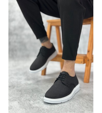 BA0003 Bağcıklı Klasik Spor Keten Siyah Beyaz Taban Casual Erkek Ayakkabı