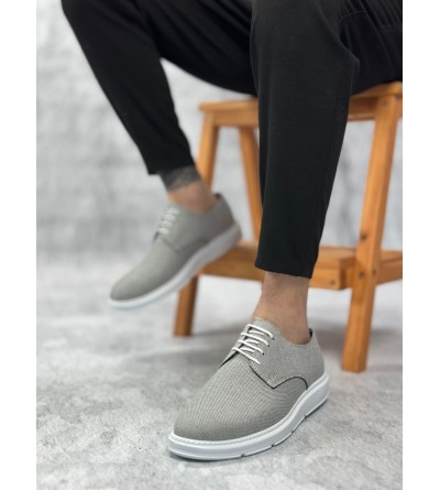 BA0003 Bağcıklı Klasik Spor Koyu Gri Renk Keten Yüksek Taban Casual Erkek Ayakkabı