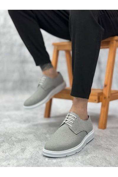 BA0003 Bağcıklı Klasik Spor Koyu Gri Renk Keten Yüksek Taban Casual Erkek Ayakkabı