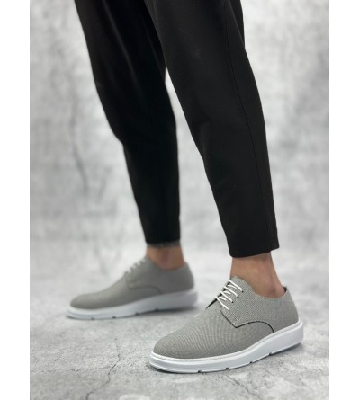BA0003 Bağcıklı Klasik Spor Koyu Gri Renk Keten Yüksek Taban Casual Erkek Ayakkabı