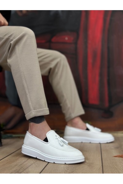 BA0005 Bağcıksız Yüksek Taban Klasik Beyaz Püsküllü Erkek Ayakkabı BA0005 Bağcıksız Yüksek Taban Klasik Beyaz Püsküllü Erkek Ayakkabı