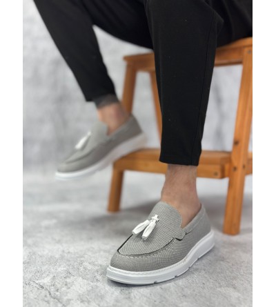 BA0005 Bağcıksız Yüksek Taban Klasik Keten Füme Püsküllü Erkek Ayakkabı