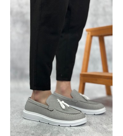 BA0005 Bağcıksız Yüksek Taban Klasik Keten Füme Püsküllü Erkek Ayakkabı