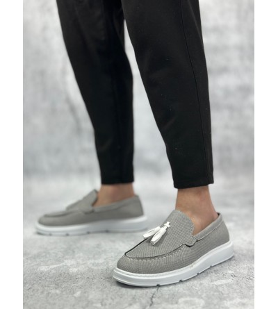 BA0005 Bağcıksız Yüksek Taban Klasik Keten Füme Püsküllü Erkek Ayakkabı