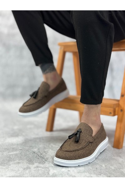 BA0005 Bağcıksız Yüksek Taban Klasik Keten Kahverengi Püsküllü Erkek Ayakkabı BA0005 Bağcıksız Yüksek Taban Klasik Keten Kahverengi Püsküllü Erkek Ayakkabı