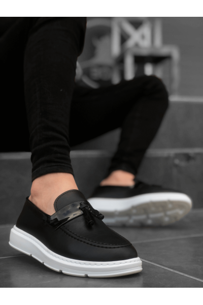 BA0005 Bağcıksız Yüksek Taban Klasik Püsküllü Corcik Erkek Ayakkabı Siyah Beyaz BA0005 Bağcıksız Yüksek Taban Klasik Püsküllü Corcik Erkek Ayakkabı Siyah Beyaz