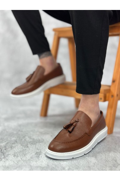 BA0005 Bağcıksız Yüksek Taban Klasik Püsküllü Taba Cilt Corcik Erkek Ayakkabı