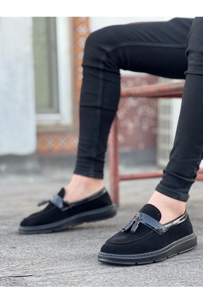 BA0005 Bağcıksız Yüksek Taban Klasik Siyah Süet Parlak Kuşaklı Püsküllü Erkek Ayakkabı BA0005 Bağcıksız Yüksek Taban Klasik Siyah Süet Parlak Kuşaklı Püsküllü Erkek Ayakkabı
