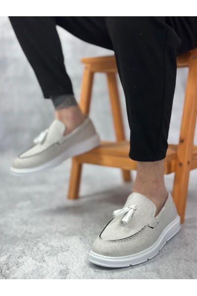 BA0005 Bağcıksız Yüksek Taban Klasik Yeni Keten Gri Püsküllü Erkek Ayakkabı BA0005 Bağcıksız Yüksek Taban Klasik Yeni Keten Gri Püsküllü Erkek Ayakkabı
