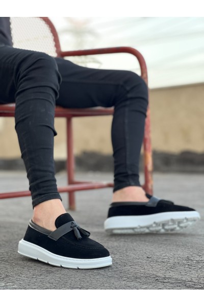 BA0005 Bağcıksız Yüksek Taban Siyah Beyaz Taban Cilt Kemerli Klasik Püsküllü Corcik Erkek Ayakkabı BA0005 Bağcıksız Yüksek Taban Siyah Beyaz Taban Cilt Kemerli Klasik Püsküllü Corcik Erkek Ayakkabı