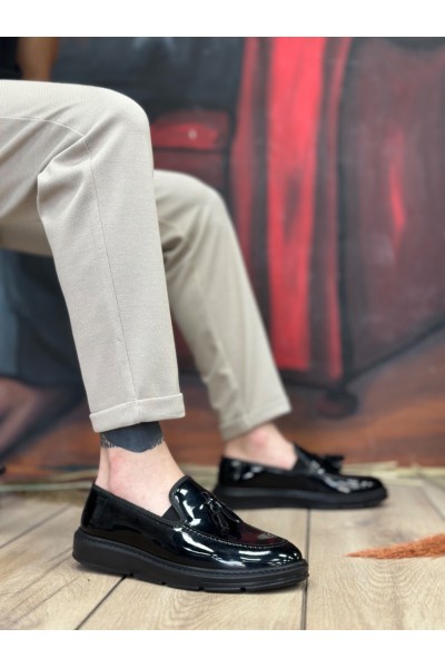 BA0005 Bağcıksız Yüksek Taban Siyah Rugan Klasik Püsküllü Corcik Erkek Ayakkabısı BA0005 Bağcıksız Yüksek Taban Siyah Rugan Klasik Püsküllü Corcik Erkek Ayakkabısı