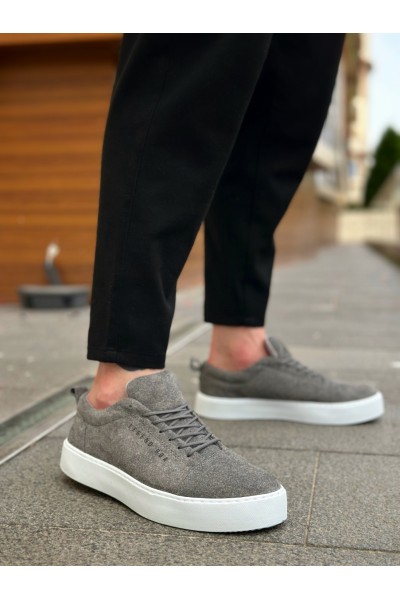 BA0104 Bağcıklı Gri Süet Beyaz Taban Spor Klasik Erkek Ayakkabı