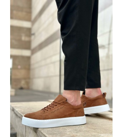 BA0104 Bağcıklı Taba Süet Beyaz Taban Spor Klasik Erkek Ayakkabı