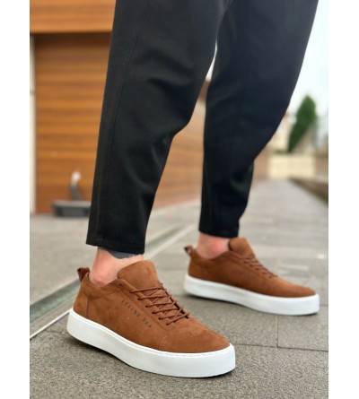 BA0104 Bağcıklı Taba Süet Beyaz Taban Spor Klasik Erkek Ayakkabı