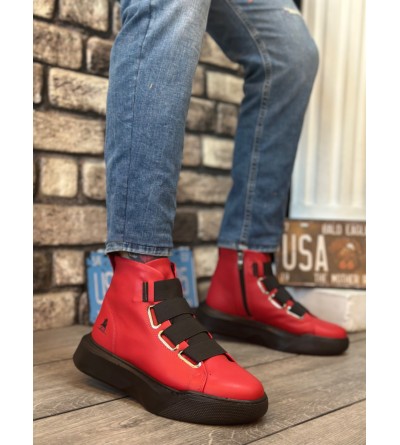 BA0142 Bantlı Erkek Yüksek Taban Kırmızı Spor Bot