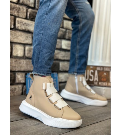 BA0142 Bantlı Erkek Yüksek Taban Krem Beyaz Spor Bot BA0142 Bantlı Erkek Yüksek Taban Krem Beyaz Spor Bot