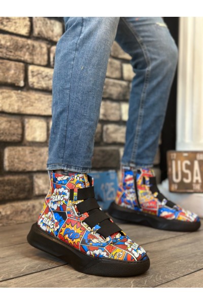 BA0142 Bantlı Erkek Yüksek Taban Popart Model Spor Bot BA0142 Bantlı Erkek Yüksek Taban Popart Model Spor Bot
