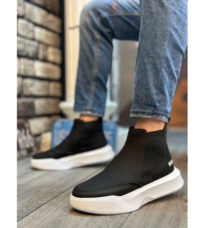 BA0150 Bağcıksız Erkek Yüksek Taban Cilt Siyah Beyaz Spor Bot BA0150 Bağcıksız Erkek Yüksek Taban Cilt Siyah Beyaz Spor Bot