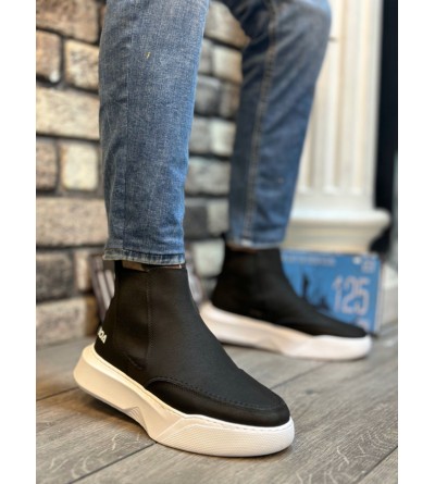 BA0150 Bağcıksız Erkek Yüksek Taban Cilt Siyah Beyaz Spor Bot BA0150 Bağcıksız Erkek Yüksek Taban Cilt Siyah Beyaz Spor Bot