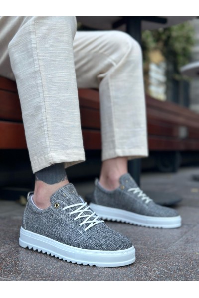 BA0152 Bağcıklı Yüksek Taban Gri Kırçıllı Keten Erkek Ayakkabı BA0152 Bağcıklı Yüksek Taban Gri Kırçıllı Keten Erkek Ayakkabı