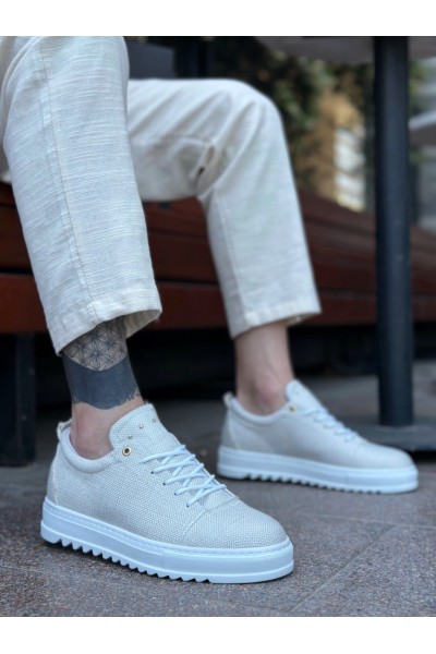 BA0152 Bağcıklı Yüksek Taban Krem Keten Erkek Ayakkabı BA0152 Bağcıklı Yüksek Taban Krem Keten Erkek Ayakkabı