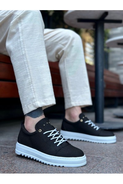 BA0152 Bağcıklı Yüksek Taban Siyah Keten Erkek Ayakkabı BA0152 Bağcıklı Yüksek Taban Siyah Keten Erkek Ayakkabı