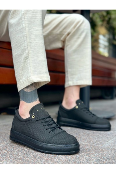 BA0152 Bağcıklı Yüksek Taban Siyah Keten Siyah Taban Erkek Ayakkabı BA0152 Bağcıklı Yüksek Taban Siyah Keten Siyah Taban Erkek Ayakkabı