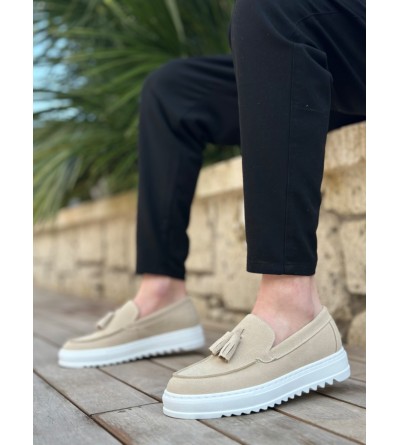 BA0154 Bağcıksız Yüksek Taban Keten Krem Renk Püsküllü Erkek Ayakkabı BA0154 Bağcıksız Yüksek Taban Keten Krem Renk Püsküllü Erkek Ayakkabı