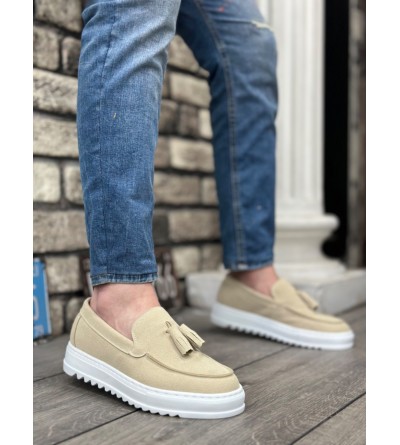 BA0154 Bağcıksız Yüksek Taban Keten Krem Renk Püsküllü Erkek Ayakkabı BA0154 Bağcıksız Yüksek Taban Keten Krem Renk Püsküllü Erkek Ayakkabı