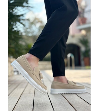 BA0154 Bağcıksız Yüksek Taban Keten Krem Renk Püsküllü Erkek Ayakkabı BA0154 Bağcıksız Yüksek Taban Keten Krem Renk Püsküllü Erkek Ayakkabı