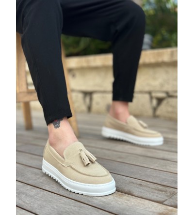 BA0154 Bağcıksız Yüksek Taban Keten Krem Renk Püsküllü Erkek Ayakkabı BA0154 Bağcıksız Yüksek Taban Keten Krem Renk Püsküllü Erkek Ayakkabı