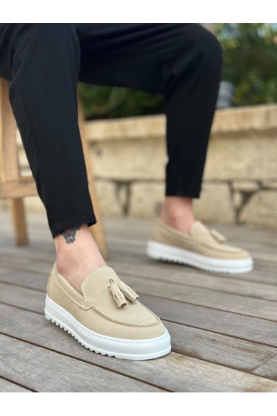 BA0154 Bağcıksız Yüksek Taban Keten Krem Renk Püsküllü Erkek Ayakkabı BA0154 Bağcıksız Yüksek Taban Keten Krem Renk Püsküllü Erkek Ayakkabı