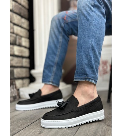 BA0154 Bağcıksız Yüksek Taban Keten Siyah Renk Püsküllü Erkek Ayakkabı BA0154 Bağcıksız Yüksek Taban Keten Siyah Renk Püsküllü Erkek Ayakkabı