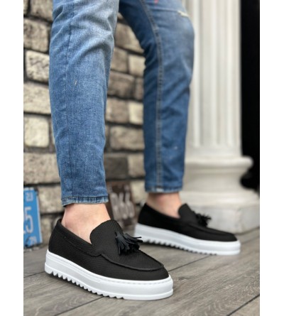 BA0154 Bağcıksız Yüksek Taban Keten Siyah Renk Püsküllü Erkek Ayakkabı BA0154 Bağcıksız Yüksek Taban Keten Siyah Renk Püsküllü Erkek Ayakkabı