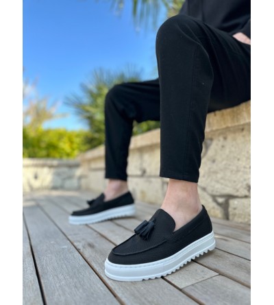 BA0154 Bağcıksız Yüksek Taban Keten Siyah Renk Püsküllü Erkek Ayakkabı BA0154 Bağcıksız Yüksek Taban Keten Siyah Renk Püsküllü Erkek Ayakkabı