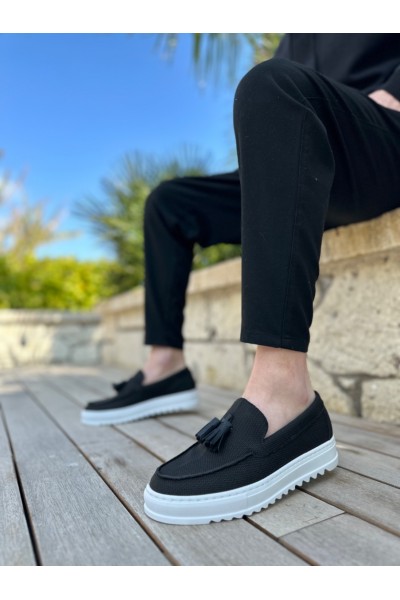 BA0154 Bağcıksız Yüksek Taban Keten Siyah Renk Püsküllü Erkek Ayakkabı BA0154 Bağcıksız Yüksek Taban Keten Siyah Renk Püsküllü Erkek Ayakkabı