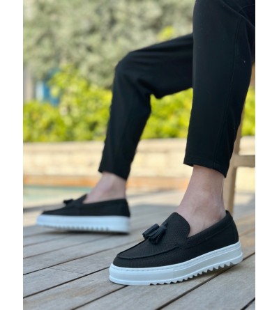 BA0154 Bağcıksız Yüksek Taban Keten Siyah Renk Püsküllü Erkek Ayakkabı BA0154 Bağcıksız Yüksek Taban Keten Siyah Renk Püsküllü Erkek Ayakkabı