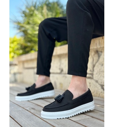 BA0154 Bağcıksız Yüksek Taban Keten Siyah Renk Püsküllü Erkek Ayakkabı BA0154 Bağcıksız Yüksek Taban Keten Siyah Renk Püsküllü Erkek Ayakkabı