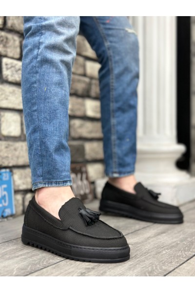 BA0154 Bağcıksız Yüksek Taban Siyah Keten Siyah Taban Püsküllü Erkek Ayakkabı BA0154 Bağcıksız Yüksek Taban Siyah Keten Siyah Taban Püsküllü Erkek Ayakkabı