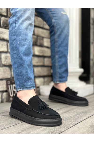 BA0154 Bağcıksız Yüksek Taban Süet Siyah Renk Siyah Taban Püsküllü Erkek Ayakkabı BA0154 Bağcıksız Yüksek Taban Süet Siyah Renk Siyah Taban Püsküllü Erkek Ayakkabı