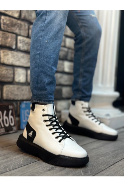 BA0155 Bağcıklı Erkek Yüksek Taban Beyaz Siyah Taban Spor Bot BA0155 Bağcıklı Erkek Yüksek Taban Beyaz Siyah Taban Spor Bot